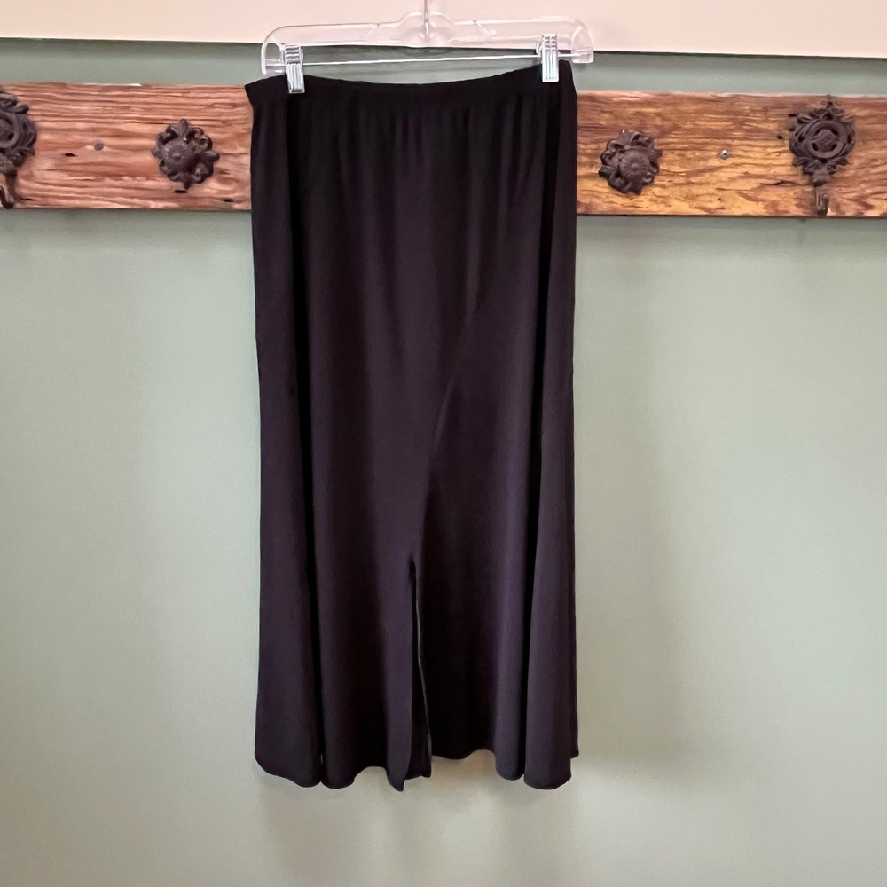 Clara Sunwoo Black Maxi Skirt Plus Size 1X Elastic Waist Front Slit Made in USA